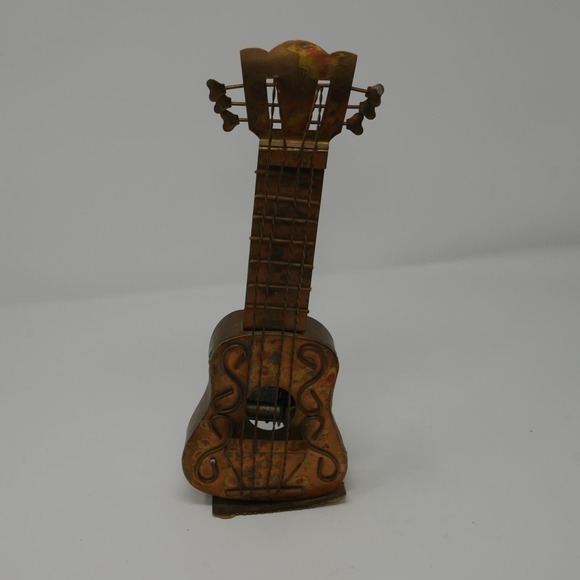 Vintage Metal Guitar Music Box Working GUC Collectibles Display Decor Classic - Picture 1 of 8